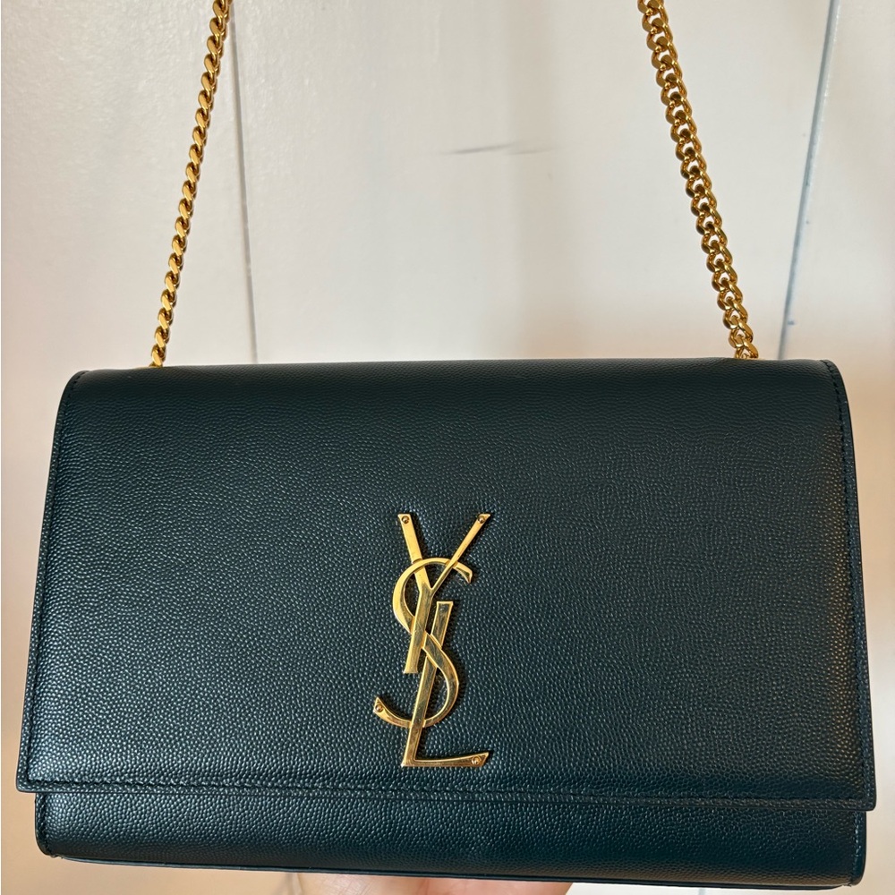 Authentic Yves Saint Laurent Kate Dark Green Crossbody with Gold Chain - Picture 1 of 10